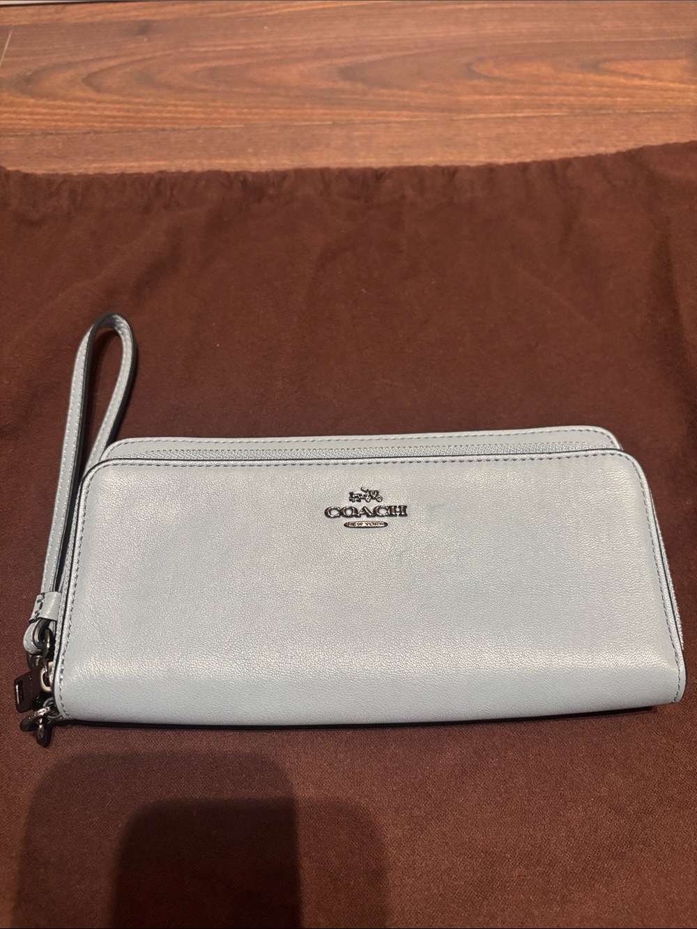Coach Light Blue Leather Wristlet Clutch